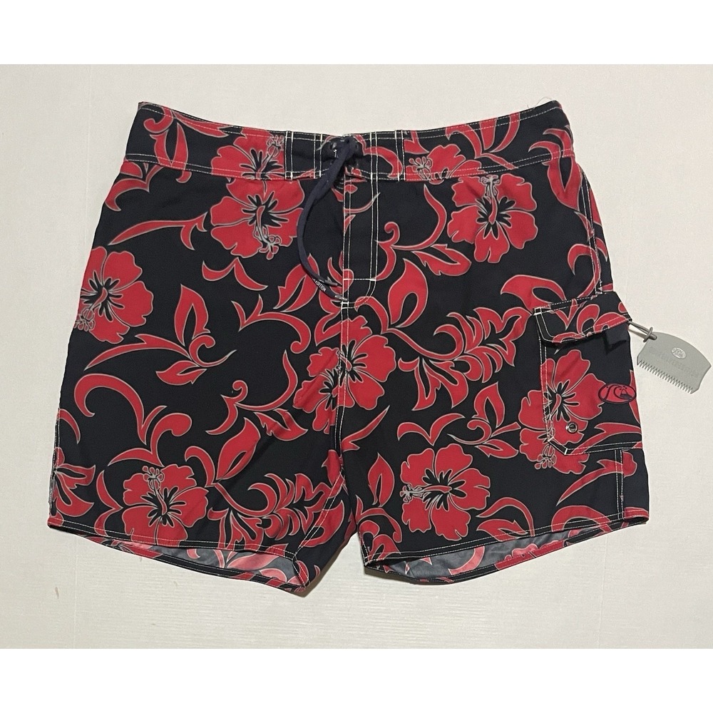 QuikSilver Edition Mens Trunks Swim‎ Surf Shorts Red Black Floral Size 38 X 6